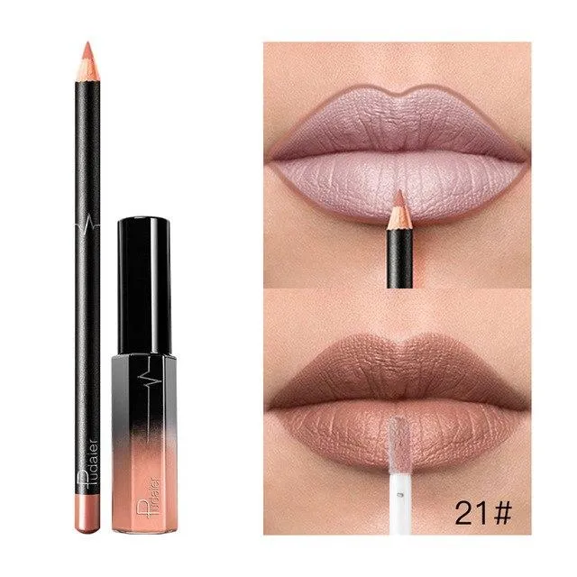 25g Long Lasting Lipstick Waterproof Matte Liquid Gloss Lip Liner Cosmetics Set Liquid Lipstick