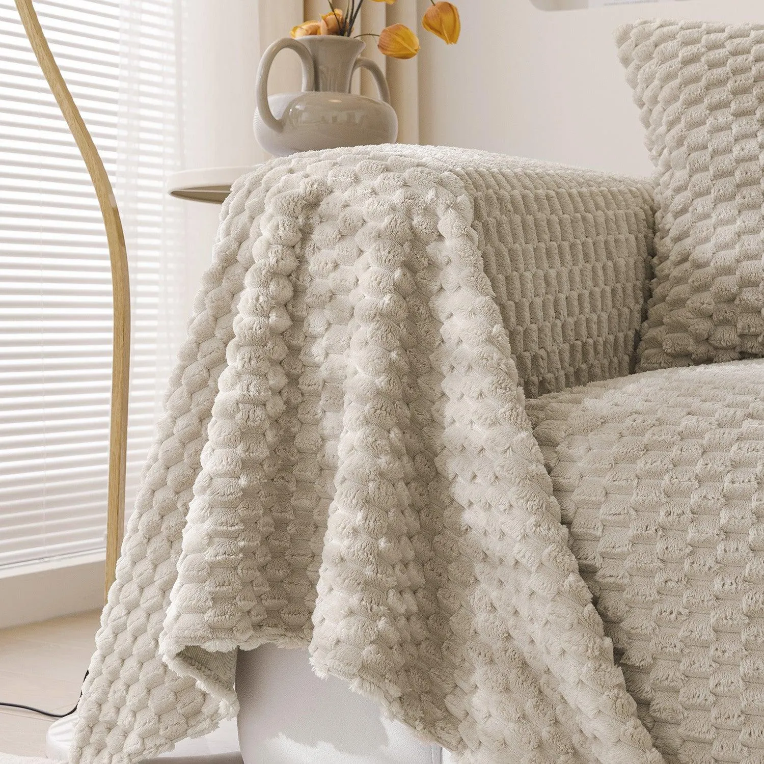 Luxury Rabbit Plush Sofa Blanket Throw, Sand Brown