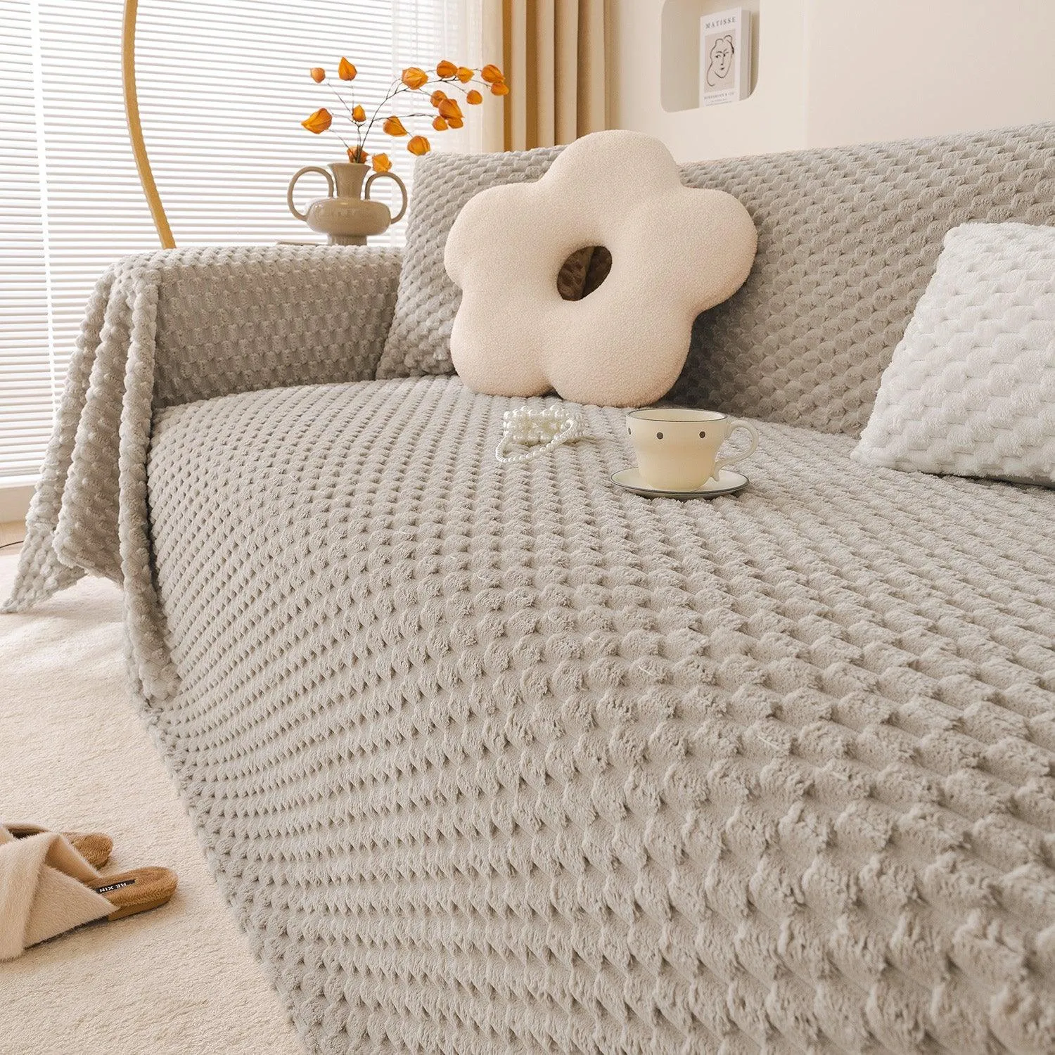 Luxury Rabbit Plush Sofa Blanket Throw, Sand Brown