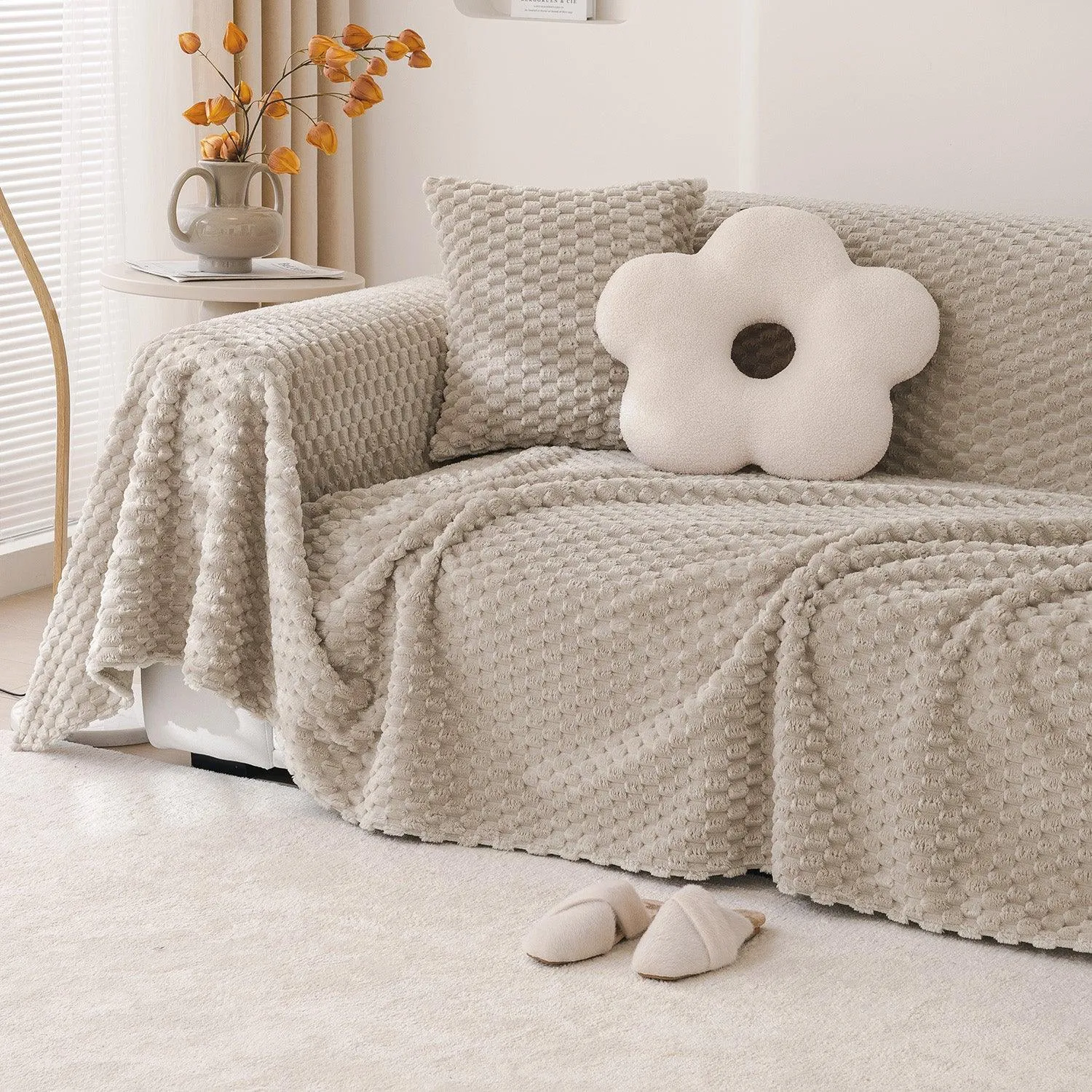 Luxury Rabbit Plush Sofa Blanket Throw, Sand Brown