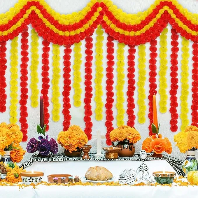 MAPPERZ 4.6 Feet Long Artifical Marigold Garland Door Hanging Flower for Diwali Home Decor, Traditional Indian Pooja Wedding Party Mantle Decoration Flower (Yellow Pack of 4)
