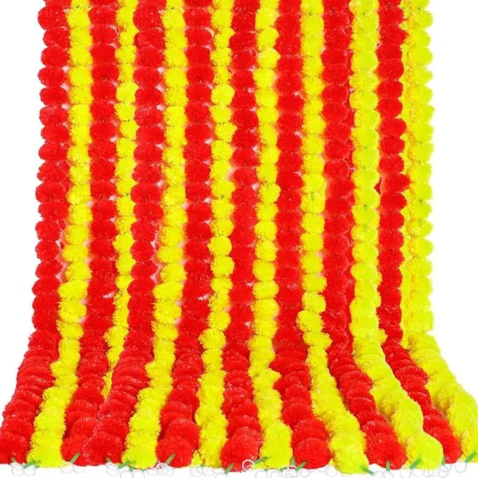 MAPPERZ 4.6 Feet Long Artifical Marigold Garland Door Hanging Flower for Diwali Home Decor, Traditional Indian Pooja Wedding Party Mantle Decoration Flower (Yellow Pack of 4)