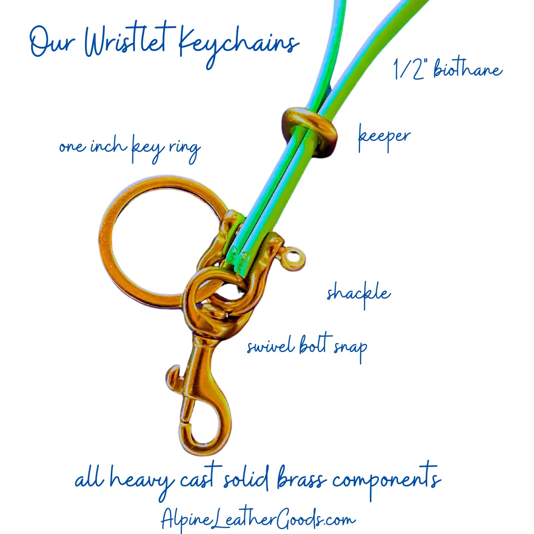 Never Lose Your Keys Again! Sporty Biothane Clip-On Wearable Wristlet Keychain, Waterproof Wristlet Keychain, Wearable Keychain w/Shackle, Bolt Snap   Keeper